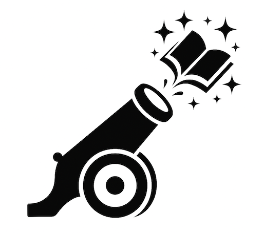 Cannon shooting a book from its barrel